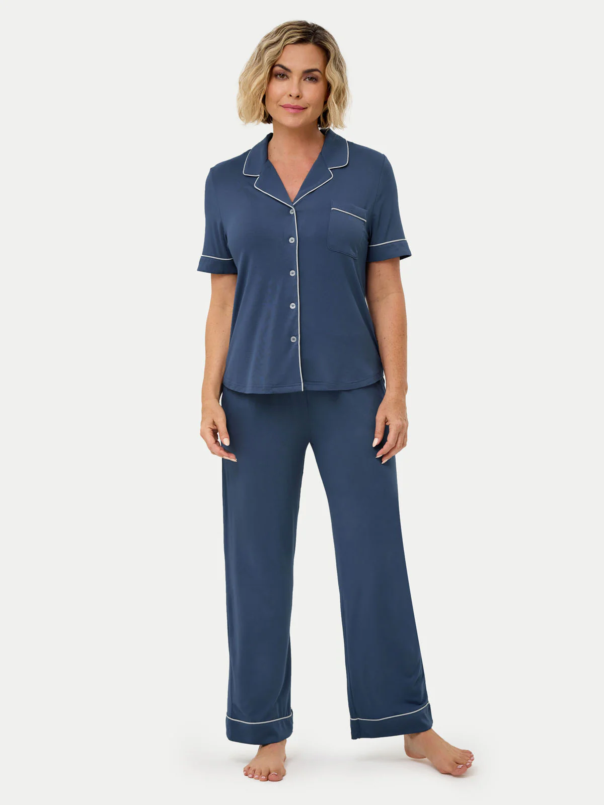 Short Sleeve Bamboo Pajama Set with Pants - Image 37