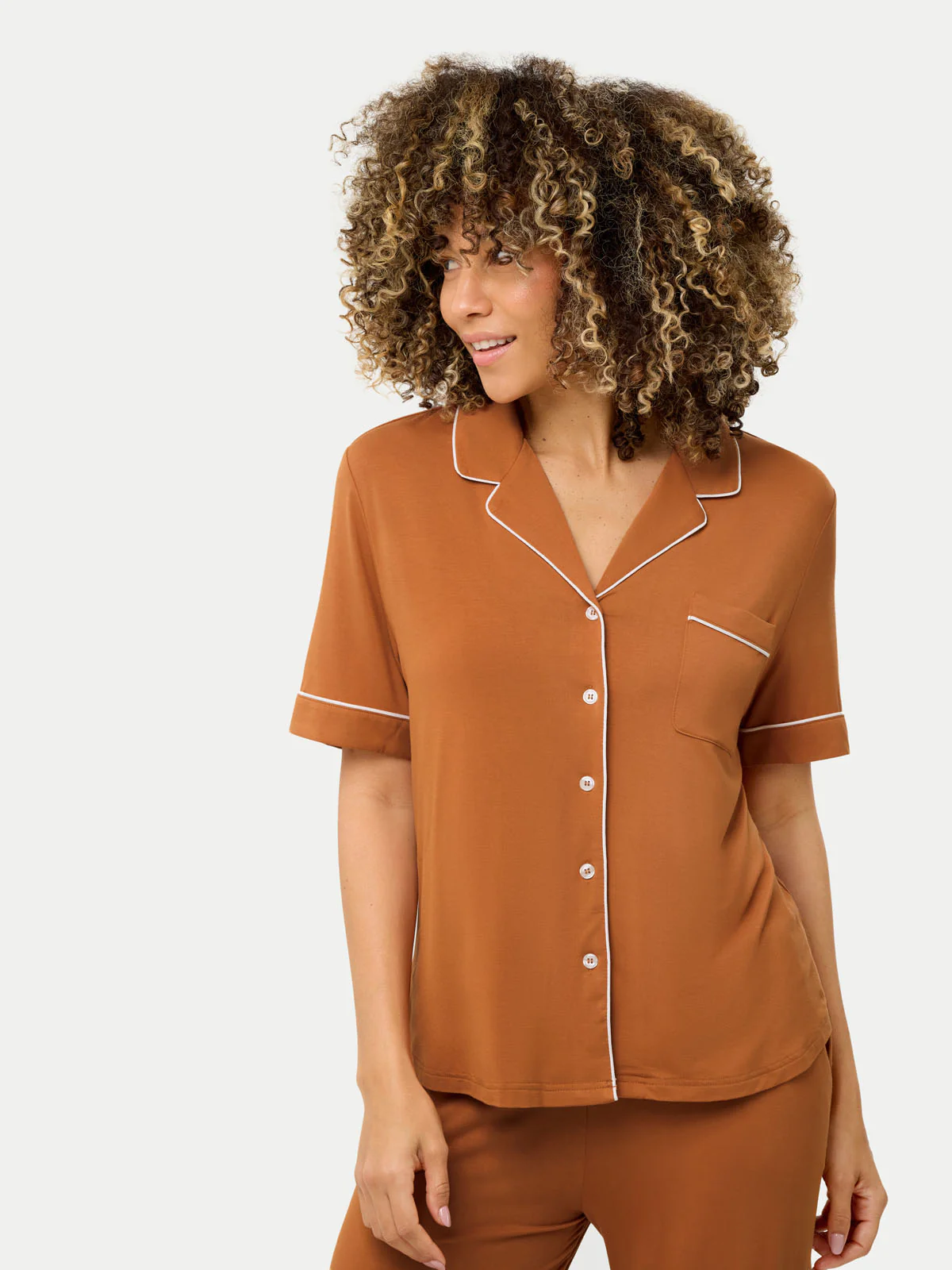 Short Sleeve Bamboo Pajama Set with Pants - Image 58