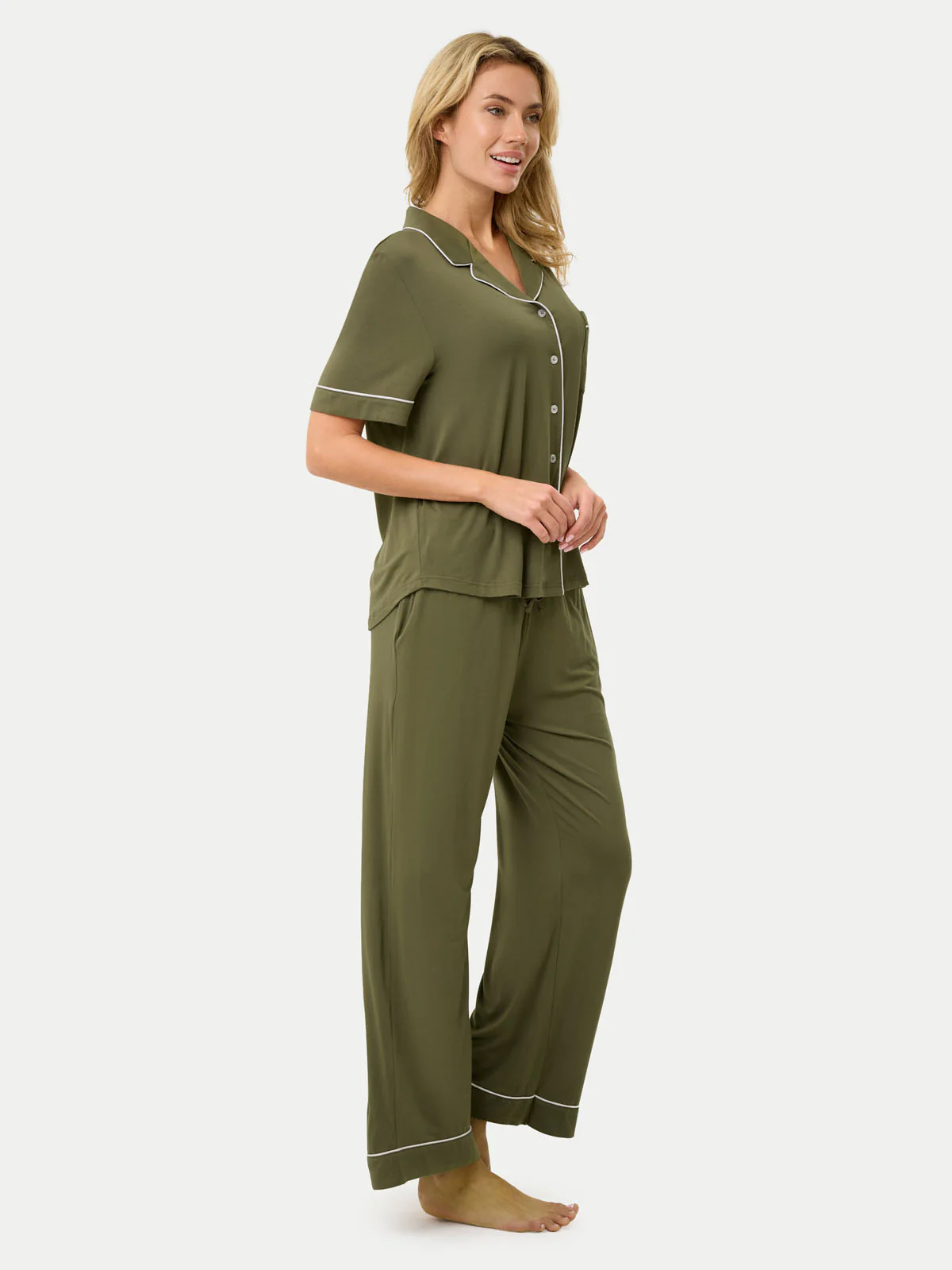Short Sleeve Bamboo Pajama Set with Pants - Image 63