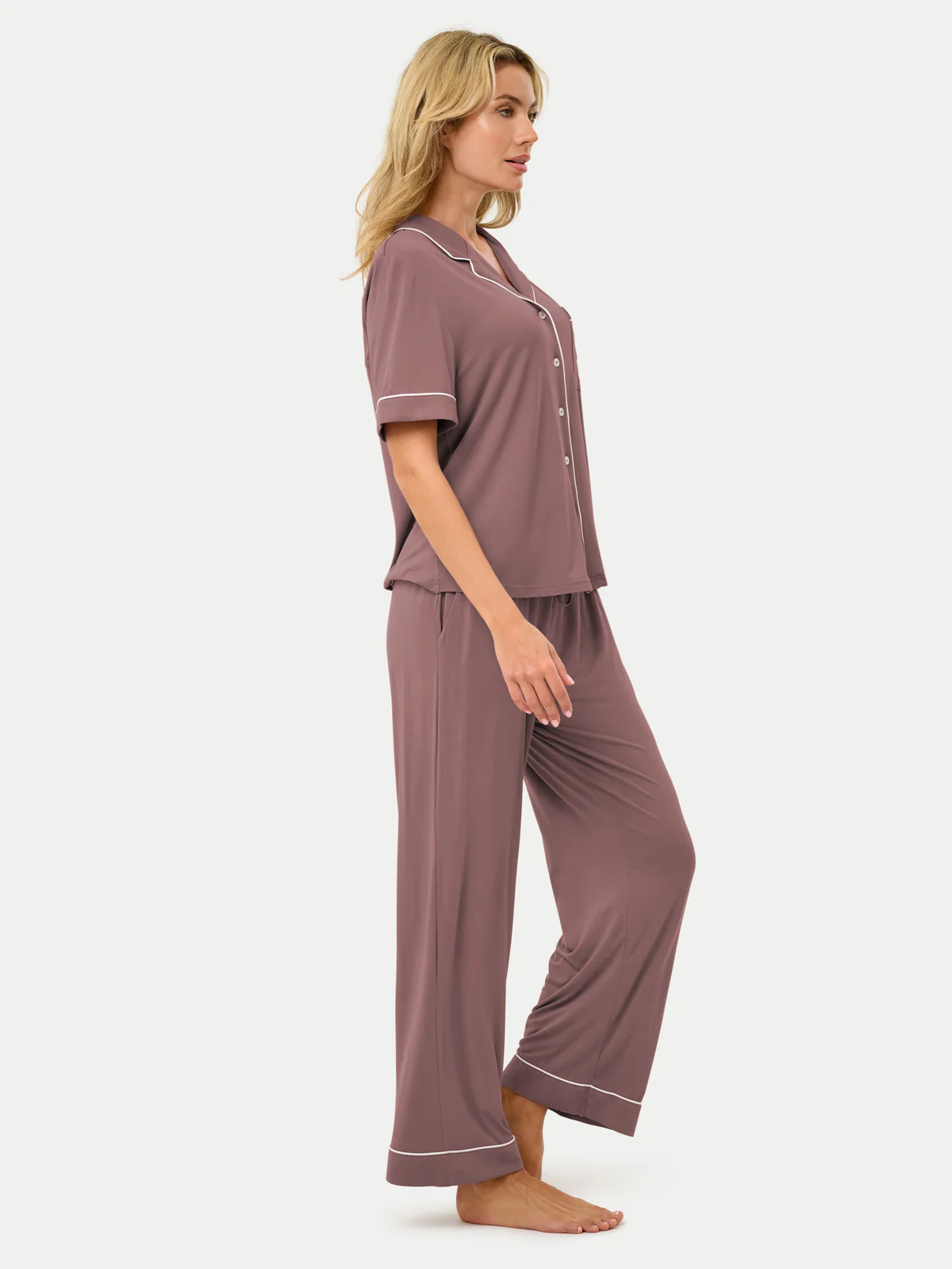 Short Sleeve Bamboo Pajama Set with Pants - Image 69